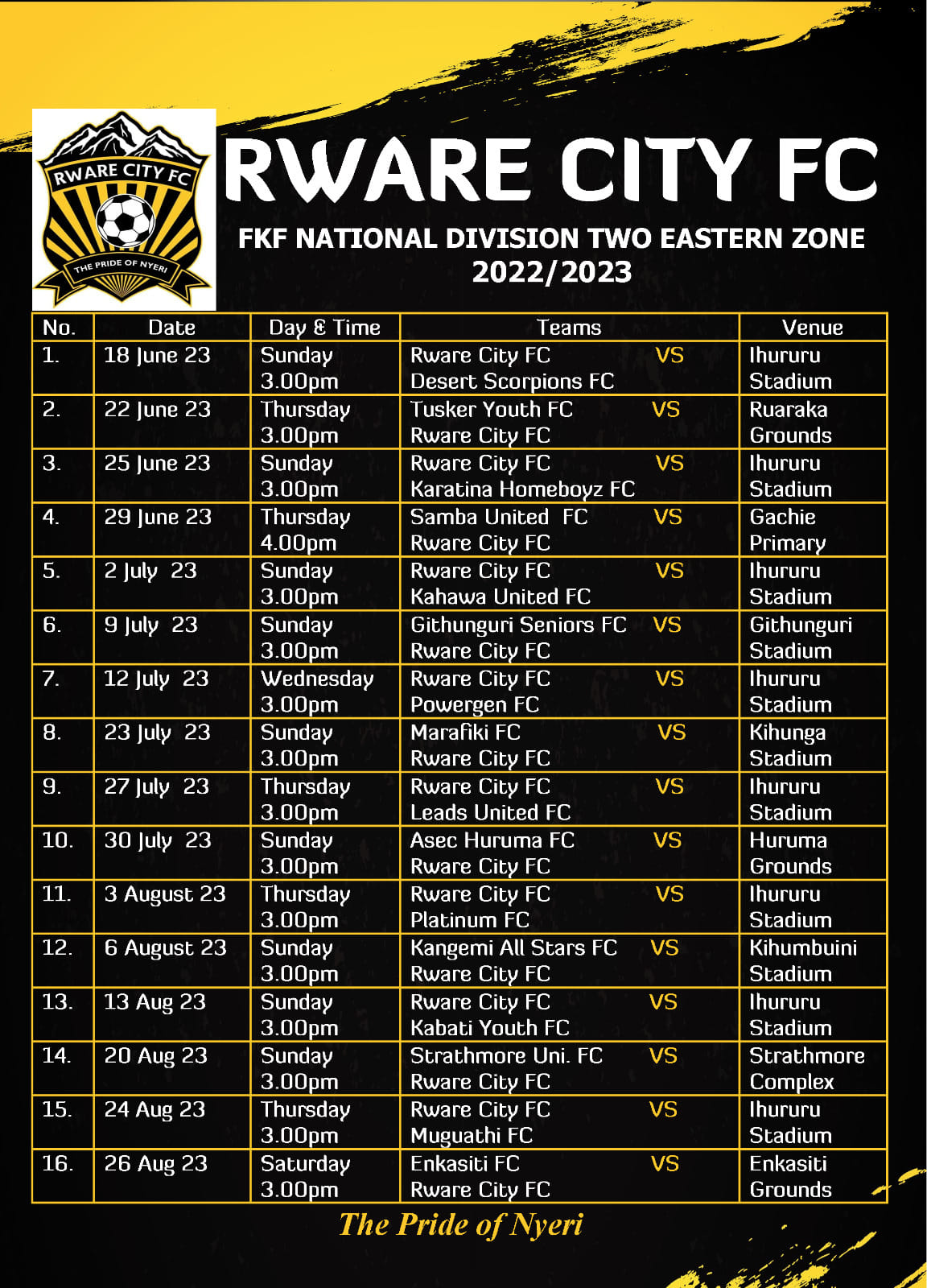 Rware City FC fixtures